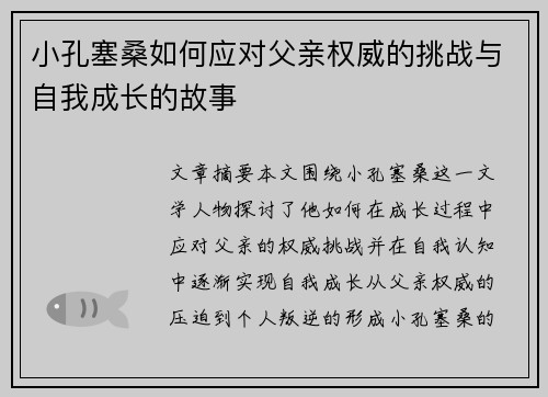 小孔塞桑如何应对父亲权威的挑战与自我成长的故事